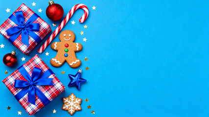 Blue Plaid Gifts Gingerbread Christmas