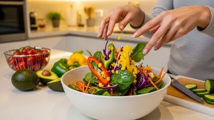 Preparing Healthy Salad in Modern Kitchen.
