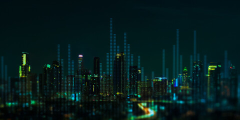Global Market Trends and Financial Data Visualization Merging with Urban Smart City Landscape.