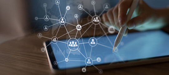 Global Networking and Human Resources Management Displayed on a Digital Interface.