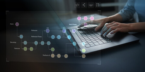 Project Workflow Planning and Process Mapping Illustrated on Digital Interface.