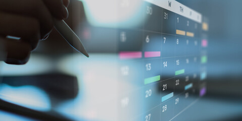 Project Management and Schedule Planning Displayed on a Digital Calendar Interface.