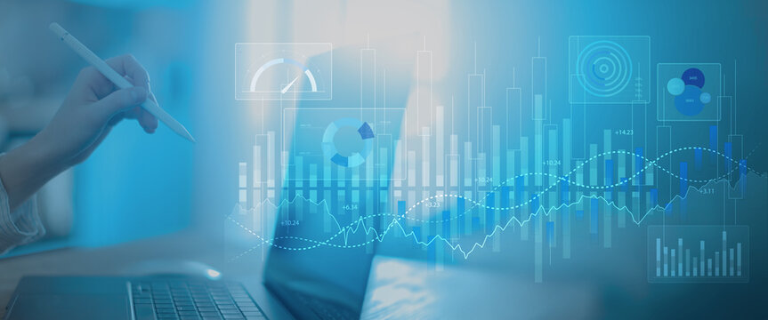 Financial Data Analysis and Stock Market Trends Dashboard on Digital Touch Interface. - Powered by Adobe
