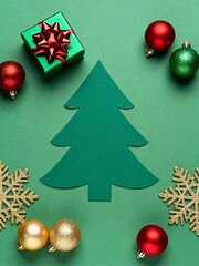 Christmas Flat Lay Green Background Minimalist