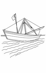 Traditional sailing ship on Seashore illustration coloring page. Sea landscape 