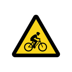 Warning sign indicating the presence of cyclists ahead on the road.
