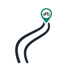 Bicycle path navigation icon with winding road and location pin.