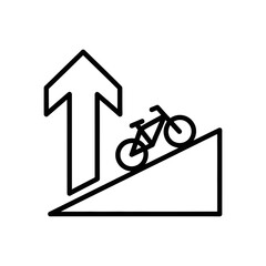 Bicycle climbing uphill with an upward arrow indicating direction.