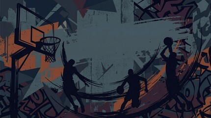 Dynamic basketball action on urban graffiti background