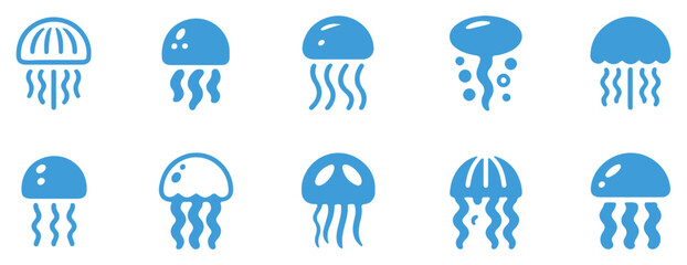 jellyfish outline icon set vector © graphixecho