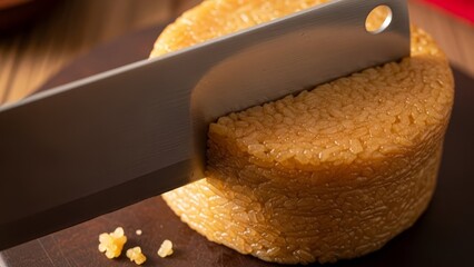 Slicing Round Bread Loaf with Knife.