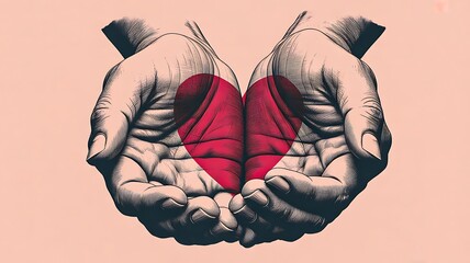 Hands holding red heart love concept illustration