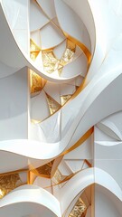 Abstract White And Gold Geometric Pattern With Flowing Lines And Textured Surface Abstract Background