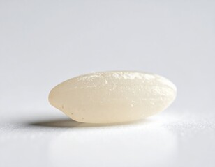 Single Grain of White Rice on a Clean White Background With Soft Lighting Showing Subtle Texture