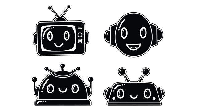 Retro robotic icons television face spaceship and a futuristic robot design