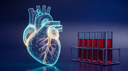 Human heart anatomy with blood test medical concept