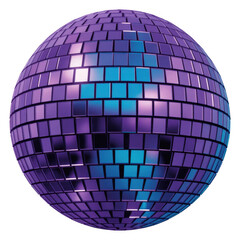 Purple and blue disco ball with mirrored tiles mirror ball isolated on a transparent background