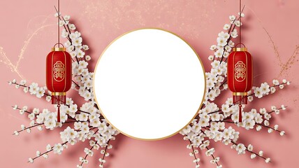 Chinese new year decorative frame with red lanterns