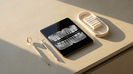 Dental X-rays Displayed on a Table with Medical Instruments