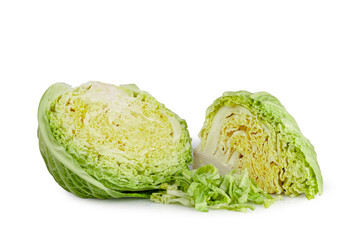 Fototapeta premium Savoy cabbage slices isolated on a white background, contour