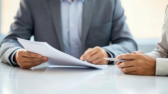 Tax Service Business professionals discussing documents at a table. - Powered by Adobe