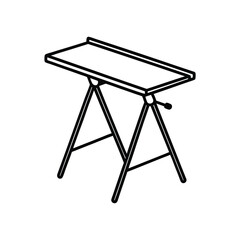 Architectural drafting table line art technical furniture illustration on white background Vector illustration
