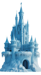 Obraz premium Blue ice castle with icicles and snow isolated on a transparent background