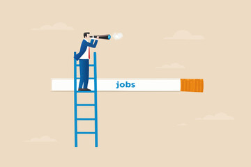 Man on ladder looking through binoculars at a search bar showing jobs