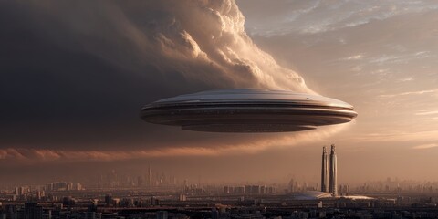 Futuristic Flying Saucer Hovers Above