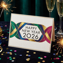 2026 Happy New Year greeting card template with luxury numbers. 