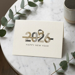 2026 Happy New Year greeting card template with luxury numbers. 