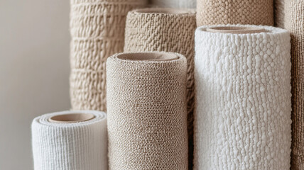 photograph depicts several rolls of beige
