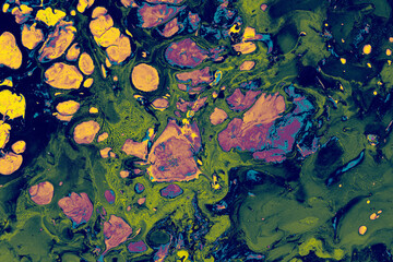 Fluid Ebru marbling background with flowing liquid paint patterns
