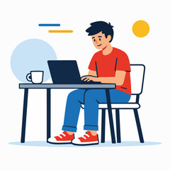 Modern illustration of man working on laptop at home suitable for remote work and lifestyle vector design