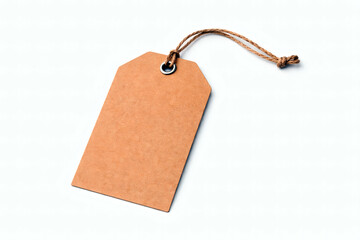 Blank brown paper tag with twine string on white background empty