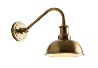 A vintage brass wall lamp with a curved arm and a domed shade