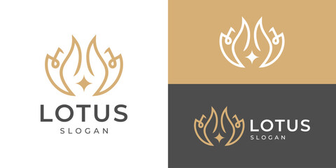 Obraz premium Luxury lotus flower logo template. Beauty spa logo design vector illustration.