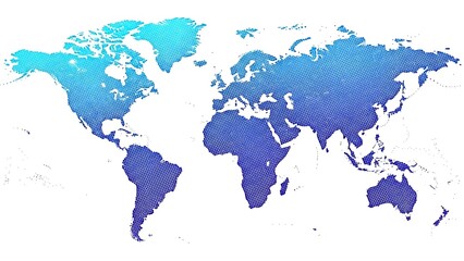 Blue gradient halftone world map projection for infographic and presentation backdrop