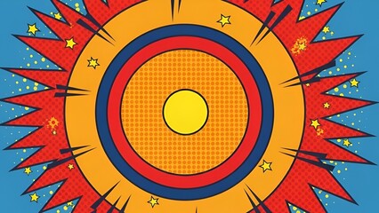 Dynamic Concentric Circles with Bursting Star Accents, Pop Art Style Illustration