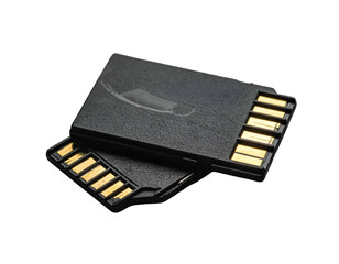Two black rectangular electronic memory cards with gold contacts