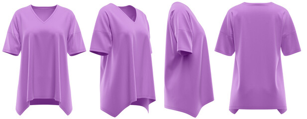 T-Shirt V-Neck Short Sleeve, Loose Fit Hi-Low Hem, Plain Blank Apparel, Mockup Ready