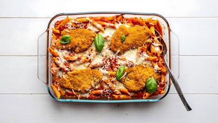 Chicken parmesan pasta bake