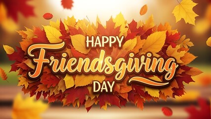 Festive Friendsgiving Celebration with Colorful Autumn Leaves and Happy Typography Design