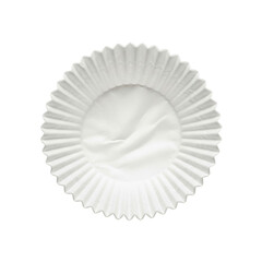White pleated paper cupcake liner on black background image