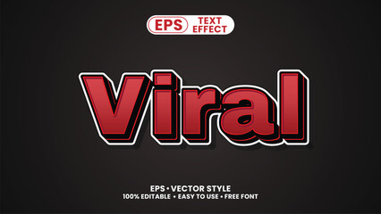 Viral editable text effect, bold red 3d lettering on dark background for social media marketing and content creation, vector eps template.