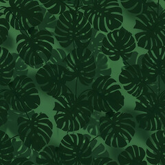 Fototapeta premium dark green monstera leaf seamless pattern creating a lush tropical foliage background perfect for modern organic branding textile design and digital content.
