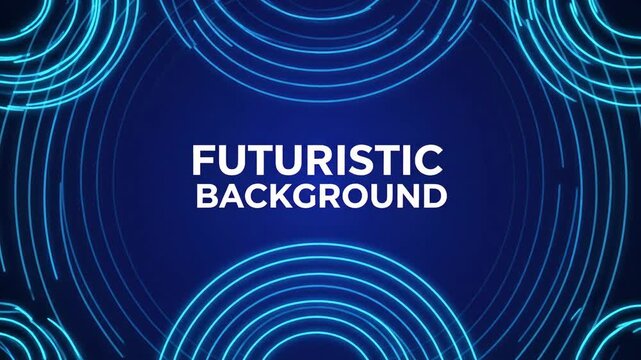 Abstract neon concentric circles on dark blue background