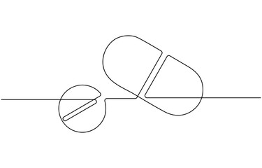 Pharmaceuticals capsule and tablets continuous one line drawing.