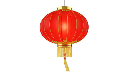 Obraz premium Red and gold Chinese lantern with tassel hanging against png isolated transparent background black background