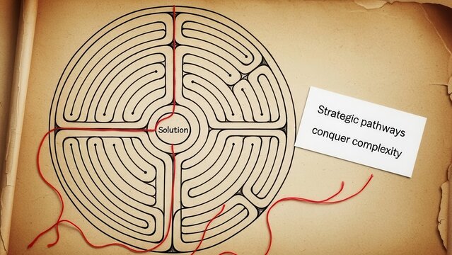 Circular Maze with Red Thread Leading to Solution